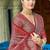 Grey & red linen cotton blend saree with rich zari woven border