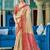 Cream & red linen cotton blend saree with rich zari woven border