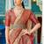Cream & red linen cotton blend saree with rich zari woven border