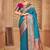 Teal blue banarasi silk blend gold zari weaving saree with contrast border