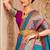 Teal blue banarasi silk blend gold zari weaving saree with contrast border