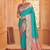 Turquoise banarasi silk blend gold zari weaving saree with contrast border