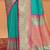 Turquoise banarasi silk blend gold zari weaving saree with contrast border