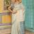 Off white woven linen silk saree with gold zari border