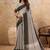 Grey linen cotton blend saree with contrast border