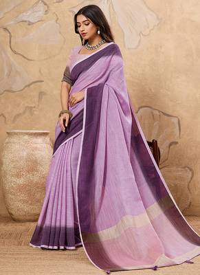 Lavender linen cotton blend saree with contrast border 4
