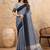 Slate grey linen cotton blend saree with contrast border