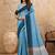 Sky blue linen cotton blend saree with contrast border
