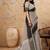 Grey linen cotton blend saree with contrast border