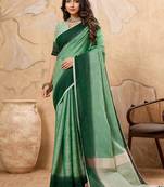 Light green linen cotton blend saree with contrast border