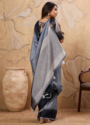 Slate grey linen cotton blend saree with contrast border 2