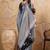 Slate grey linen cotton blend saree with contrast border