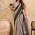 Grey linen cotton blend saree with contrast border