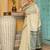 Off white woven linen silk saree with gold zari border