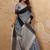 Slate grey linen cotton blend saree with contrast border