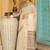 Off white woven linen silk saree with gold zari border