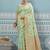 Mint green banarasi silk blend saree with rich gold zari floral weaving