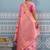 Baby pink banarasi silk blend saree with rich gold zari floral weaving