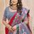 Red & grey silk blend woven design saree with blouse piece