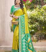 Mustard & green silk blend woven design saree with blouse piece