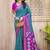 Teal & magenta silk blend woven design saree with blouse piece