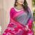 Grey & rani pink silk blend woven design saree with blouse piece