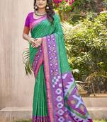 Green & violet silk blend woven design saree with blouse piece