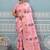 Baby pink banarasi silk blend saree with gold zari floral weaving