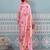 Baby pink banarasi silk blend saree with gold zari floral weaving