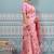 Baby pink banarasi silk blend saree with gold zari floral weaving