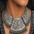 Vintage Tribal Chitai Work Silver Plated Choker Necklace, Oxidized Brass Statement Hasli Collar with ghungroo