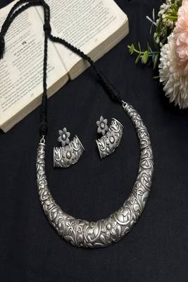 Oxidized Silver Torque Choker Set, Boho Statement Necklace with Earrings 3