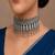 Vintage Oxidized Silver Choker Necklace, Indian Chitai Work Boho Collar, Brass Base