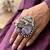 Large Purple Agate Statement Ring, Silver Plated Brass Elephant Boho Ring