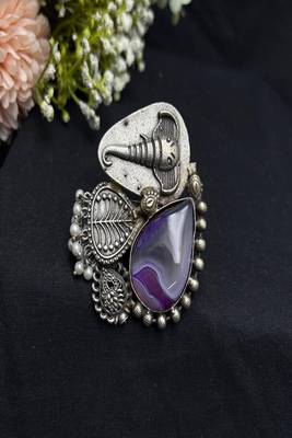 Large Purple Agate Statement Ring, Silver Plated Brass Elephant Boho Ring 3