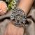 Oxidized Silver Floral Cuff Bangle | Large Tribal Statement Bracelet 