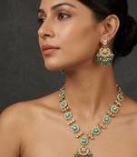Turquoise kundan & pearl drop gold plated necklace set for women