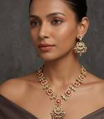 Brown kundan & pearl drop gold plated necklace set for women