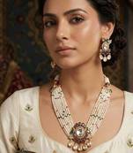 Multicolor kundan stone & pearl beaded gold plated choker necklace set for women