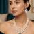 Green pearl emerald stone & cz double strand pendant necklace set for women