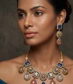 Multicolor polki kundan stone gold plated victorian necklace set for women
