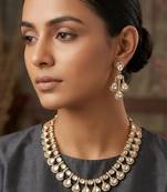 White cubic zirconia kundan gold plated necklace & earring set for women