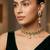 Green jadau kundan stone & pearl drop gold plated choker necklace set for women