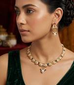 Multicolor mayuri stone & pearl tassel gold plated necklace set for women