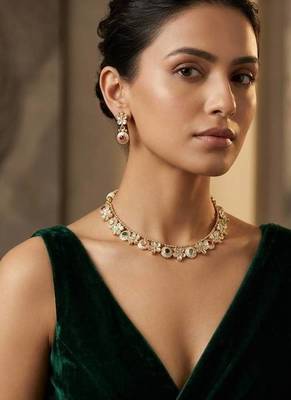 Multicolor stone kundan gold plated necklace set with pearl drop for women 1