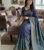 Multi Color Print, Zari And Real Mirror Work Silk Blend Saree