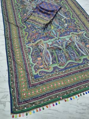 Multi Color Print, Zari And Real Mirror Work Silk Blend Saree 4