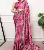 Pink Color geometricprint with Mirror Work Satin Saree
