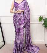 Purple Color geometricprint with Mirror Work Satin Saree