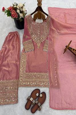 Pink embroidery silk blend sharara suit set 5